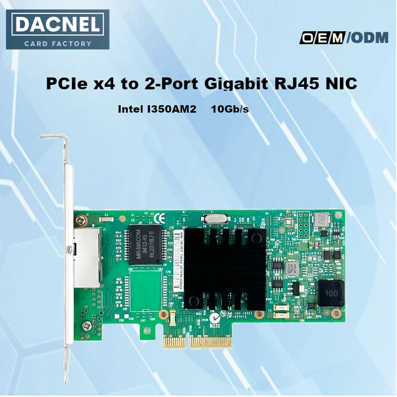 

PCIe x4 to 2-Ports Gigabit RJ45 NIC Intel I350AM2 10Gb/s New