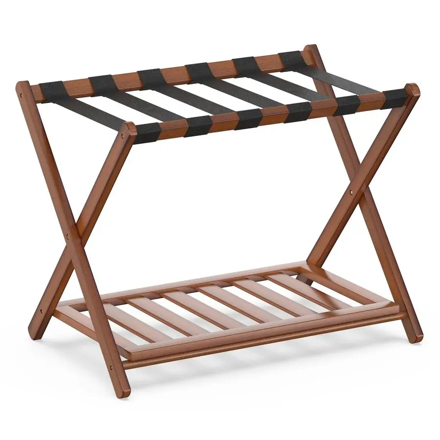 

Bamboo Luggage Rack for Guest Room, Wide Suitcase Stand with Storage Shelf, Folding Luggage Stand Holder for Bedroom Hotel, 26.