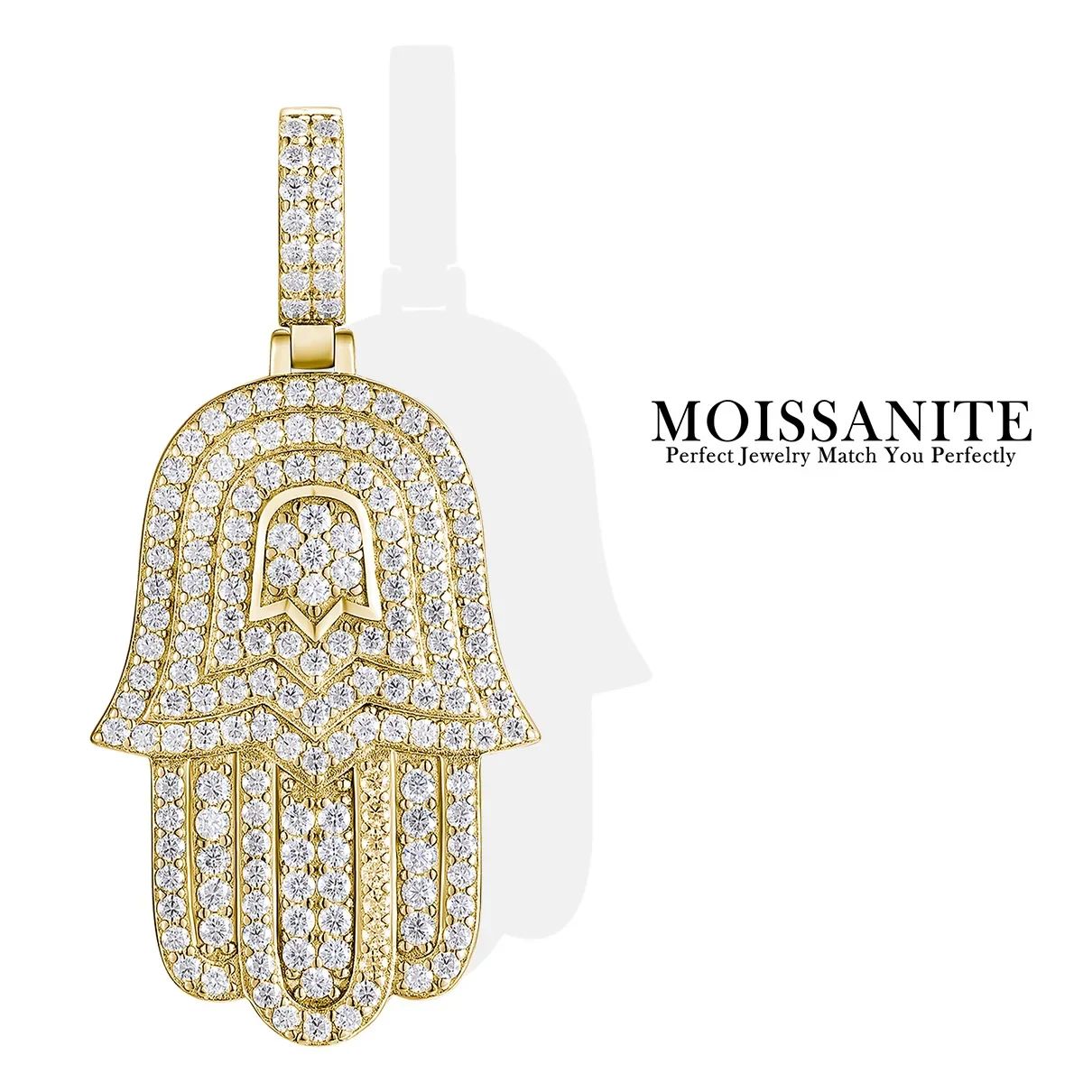 

2.828 CTW Hamsa Moissanite Pendant For Men S925 Silver 18K Gold Plated Fits Cuban Hip Hop Style Necklace GRA Certificate