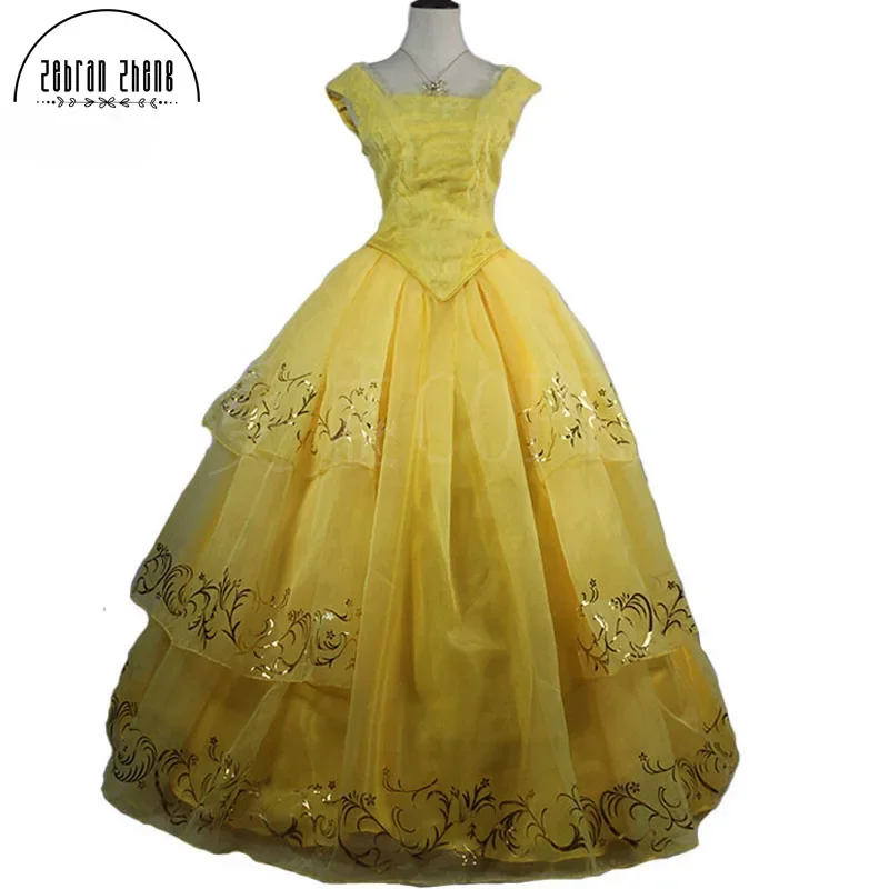 New Moive Belle Princess Yellow Top Quality Cosplay Costume Dress For Adults Women Girls Custom Made