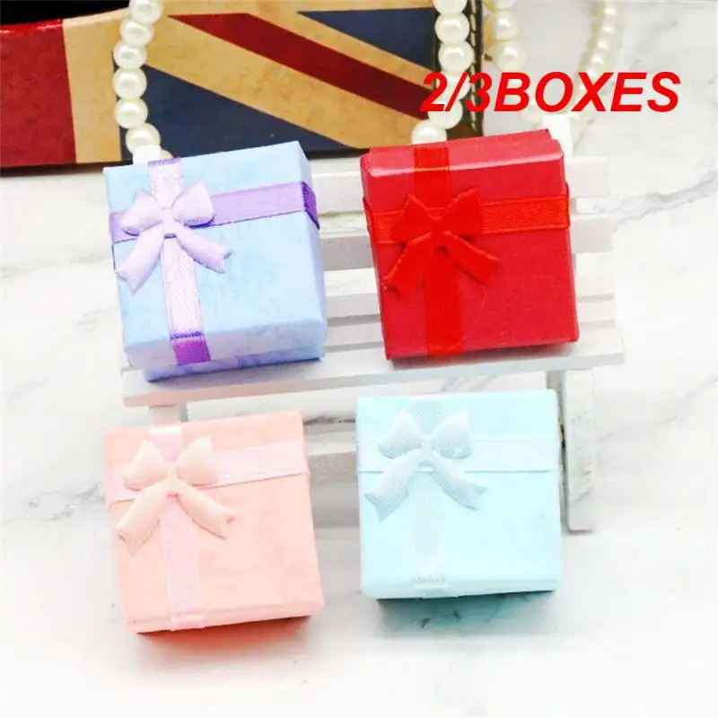 2/3BOXES Jewelry Box Square Gift Box Hardened Pearlescent Ring Cardboard Storage Boxes Case Ring Box Delicate Drawn Gift Box