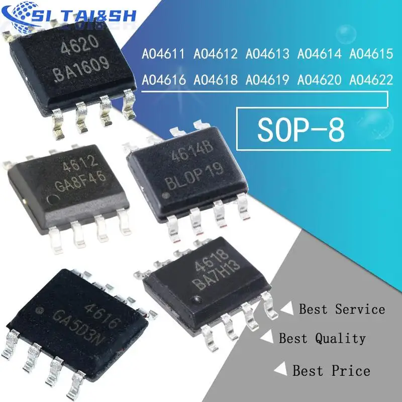 10pcs/lot AO4611 AO4612 AO4613 AO4614 AO4615 AO4616 AO4618 AO4619 AO4620 AO4622 sop-8 Chipset