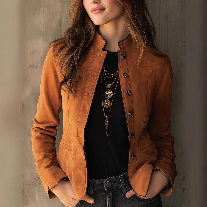 

Elegant Women's Casual Solid Color Jacket Versatile Stand Up Collar Faux Fur Jacket Single Breasted Holiday Streetwear 2026