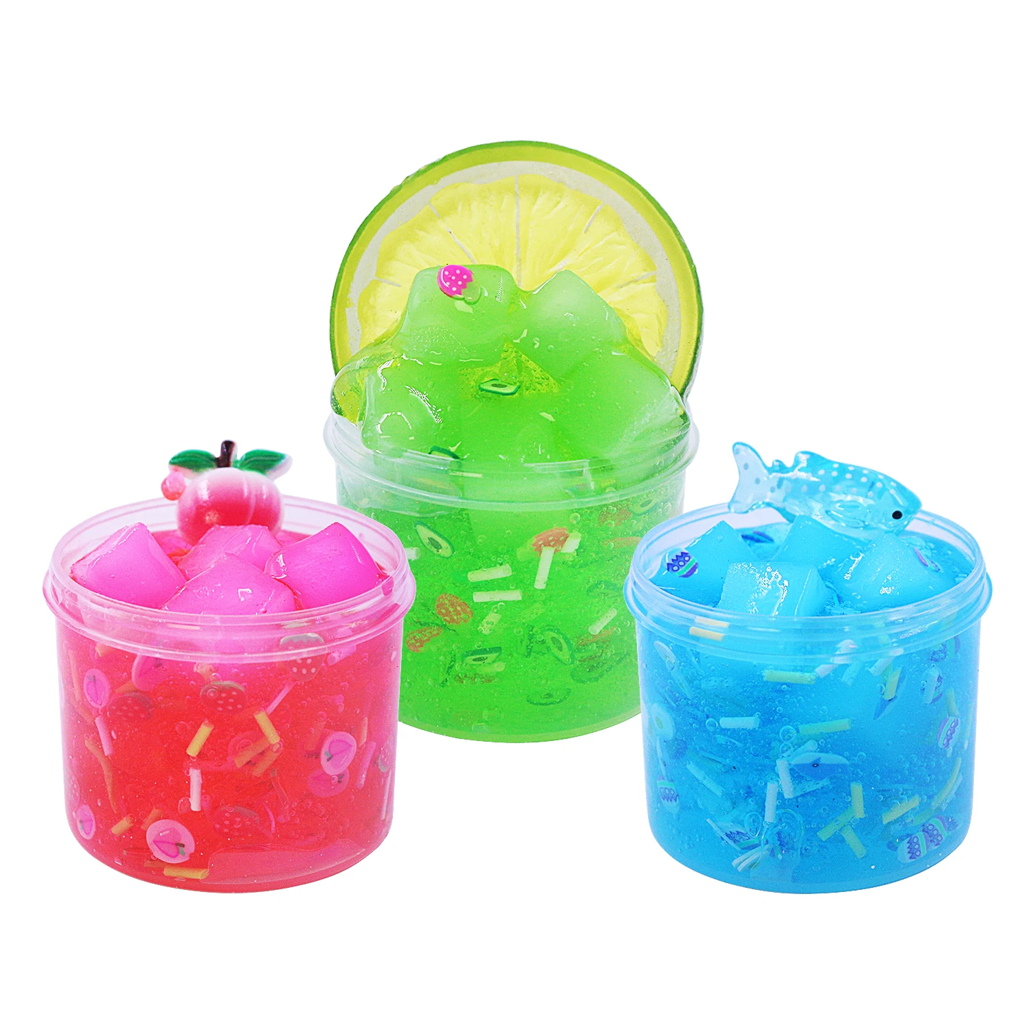 3PCS Mini fruit Slime Kit-70ml/bottle, Blue, Green And Pink With White jelly, Scented Slime Soft Putty DIY Sludge Birthday Gift