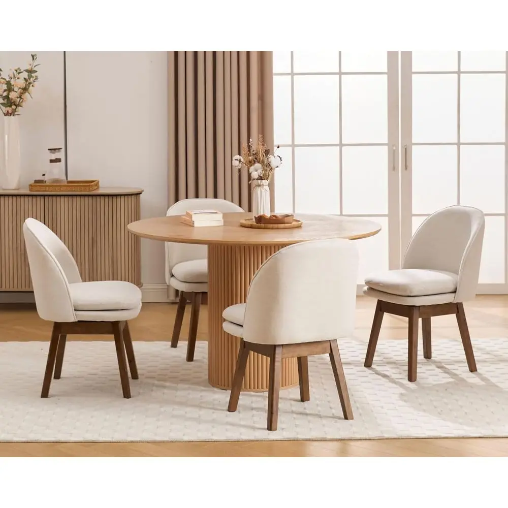 

Набор из 4-х современных обеденных стульев с льняной обивкой, ножками из массива дерева и двумя мягкими сиденьями для кухни и столовой - бежевый