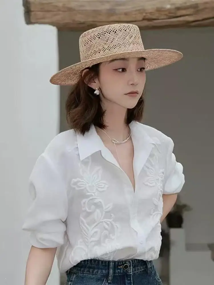 

Ele уникальный белый женский высококачественный топ с вышивкой в европейском стиле Sle n с тяжелой строчкой, ранняя осень Faion