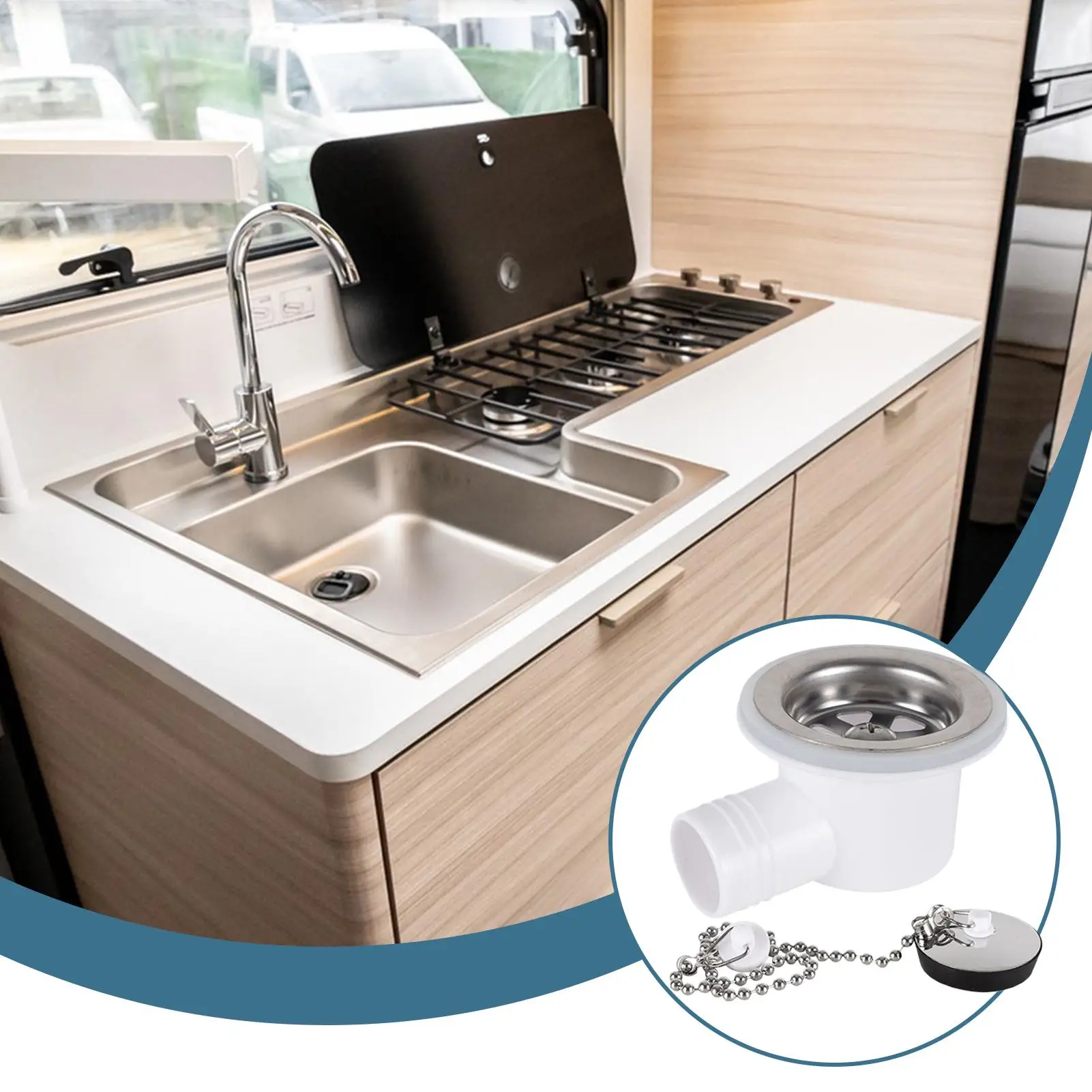 Sink Drain Stopper Stainless Steel Angle Fitting Stopper Drainer For Motorhome RV Boat Kitchen Bathroom Outdoor Camping Road