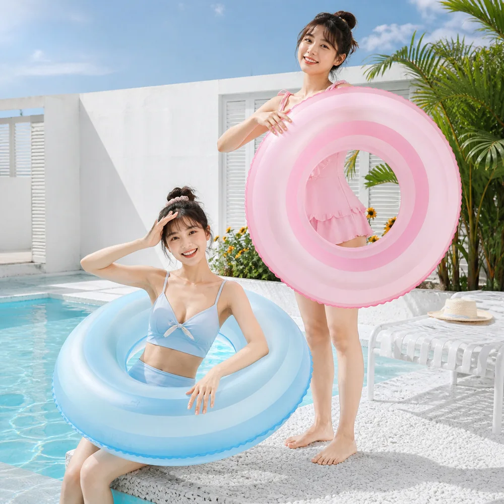 Matte Striped Swimming Ring Thickened Enlarged Armpit Float Ring With Handle Beginner Swimming Buoyancy Circle  Adults And Kids