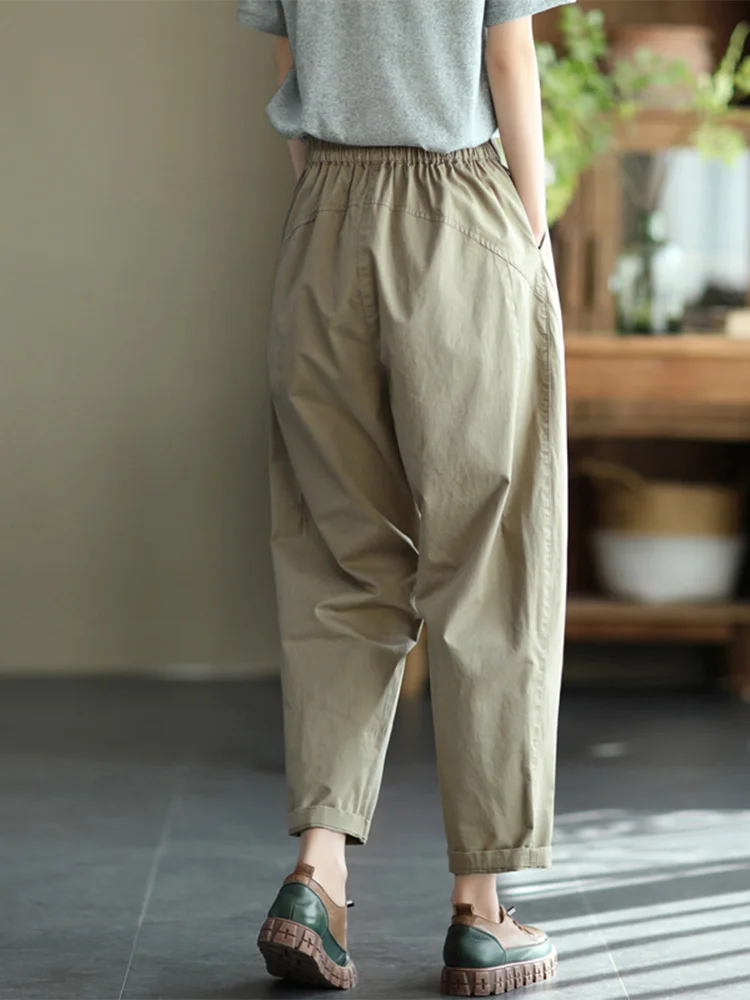 Taille haute ample coton Harlan pantalon femme Faion carotte pantalon Long décontracté plein coton Harlan pantalon formel trajet Sle