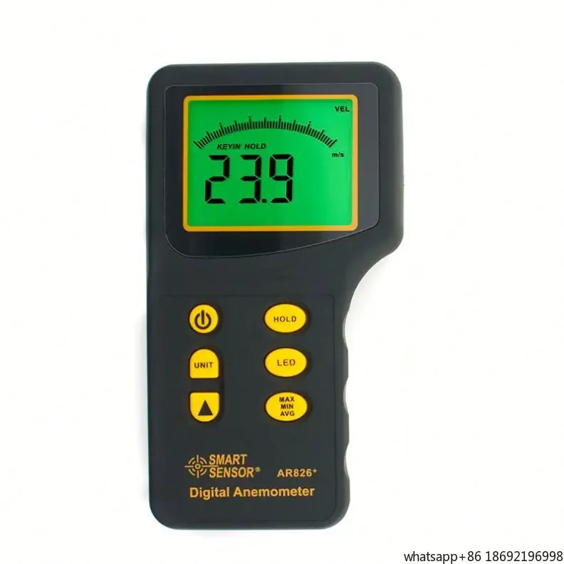 Intelligent AR826 + Digital LCD Anemometer Air Anemometer Speedometer Probe with Backlight Retractable