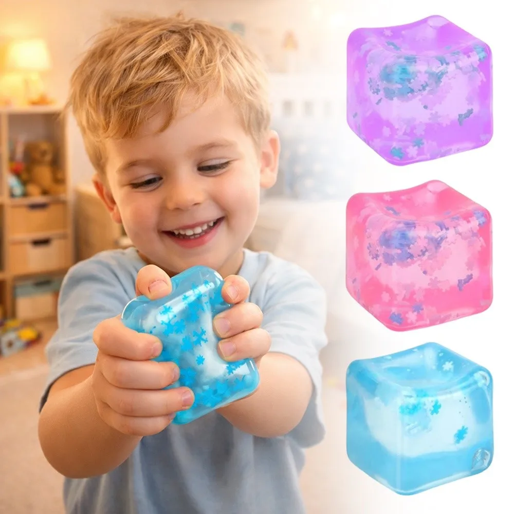 5cm Ice Cube Pinch Transparent Ice Block Snowflake Pattern Sensory Fidget Mini Soft TPR Fidget Ice Cube
