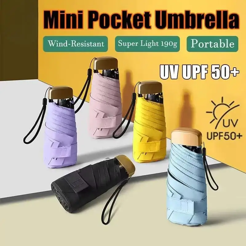 Mini Capsule Umbrella Small Pocket Rain Umbrella Vinyl Folding UV Ultraviolet Protection Ultra Light Dual Use Umbrella New