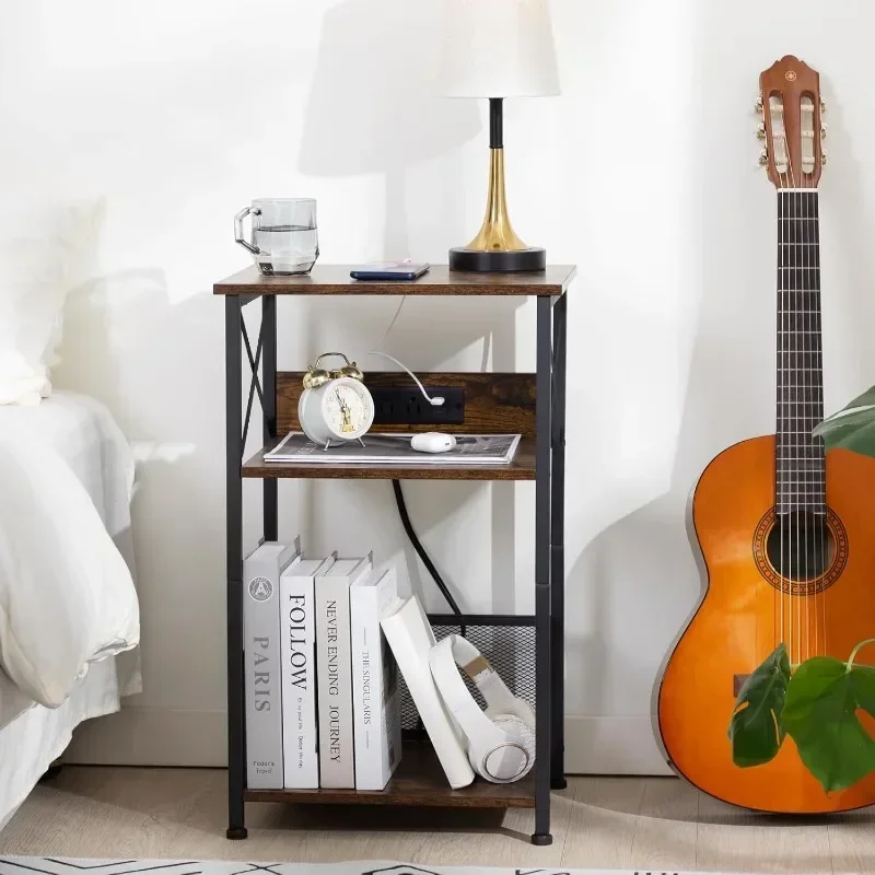 Record Player Stand with Charging Station, Turntable Stand with Storage Cabinet, Tier End Table Hold