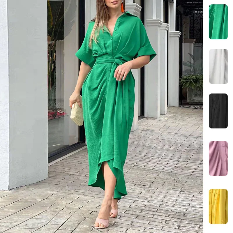 

Spring 2026 Women's Fashion Collar High Waist Long Shirt Skirt Dress - New Arrival
