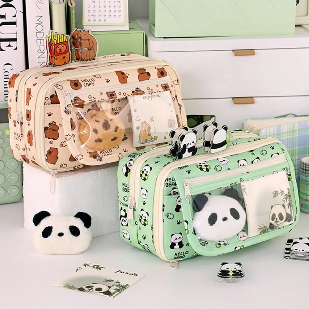 9-Layer Capibara Pencil Bag Panda Dirt-proof Cartoon Pen Pouch Large Capacity Korean Style Capybara Stationery Bag Children