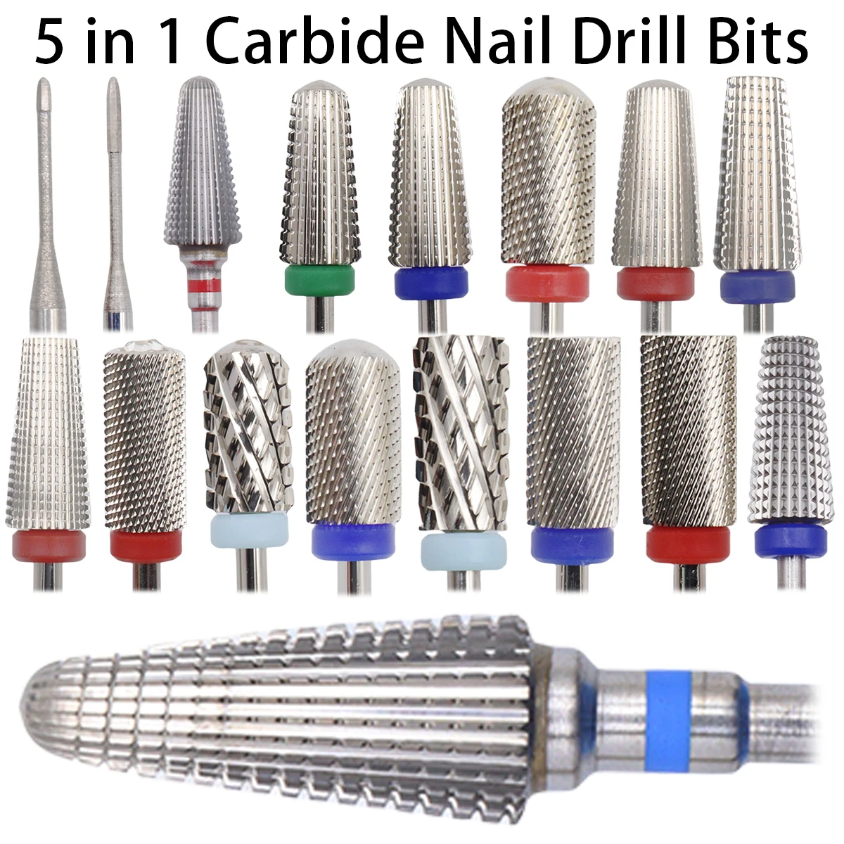 5 In 1 Left&Right Hand use Tungsten Carbide Nail Drill Bit Milling Cutter Eletric Manicure Machine Equipment Cuticle Clean Bur