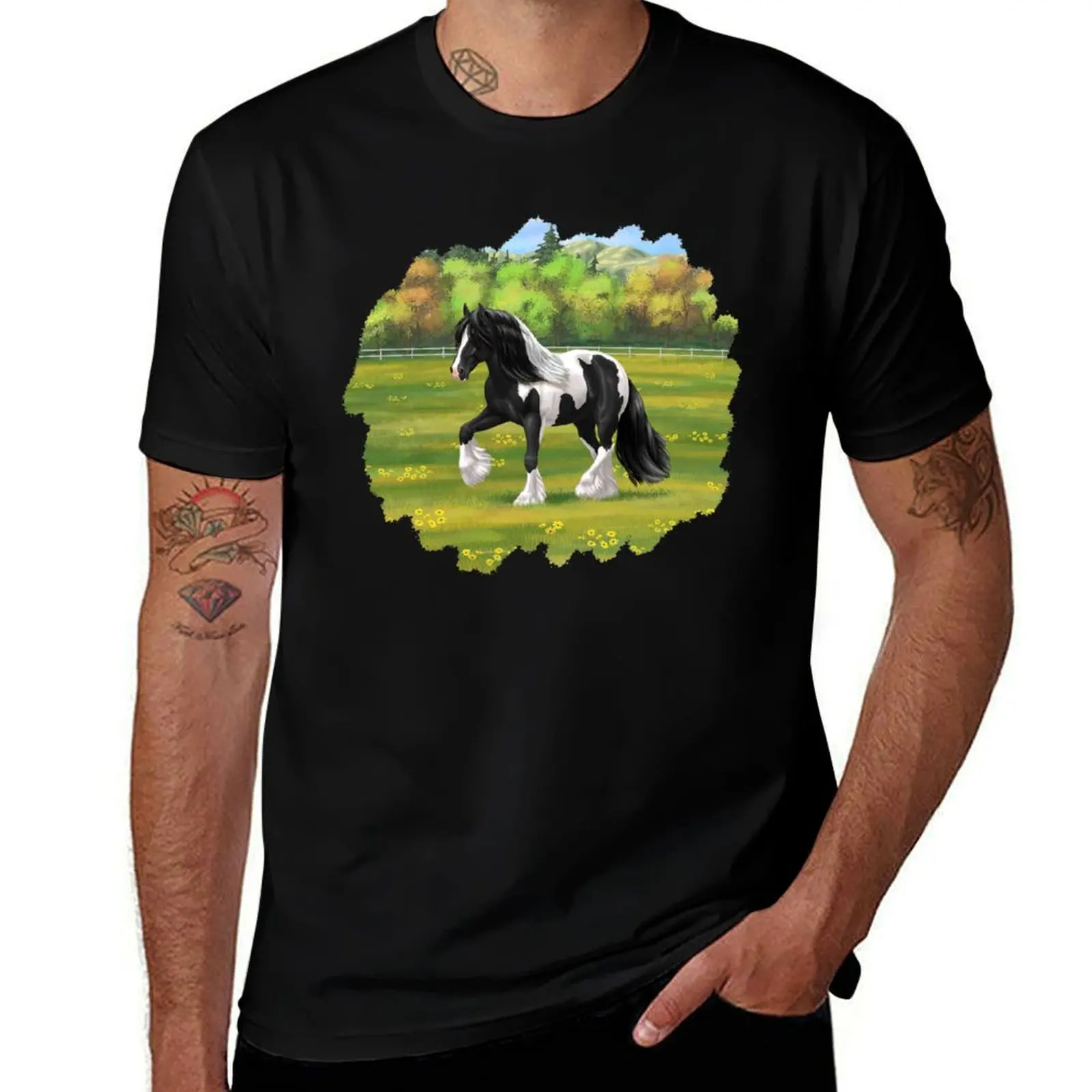 Black Pinto Piebald Gypsy Vanner Irish Cob Draft Horse T-Shirt Breathable Mesh Panel T-Shirt