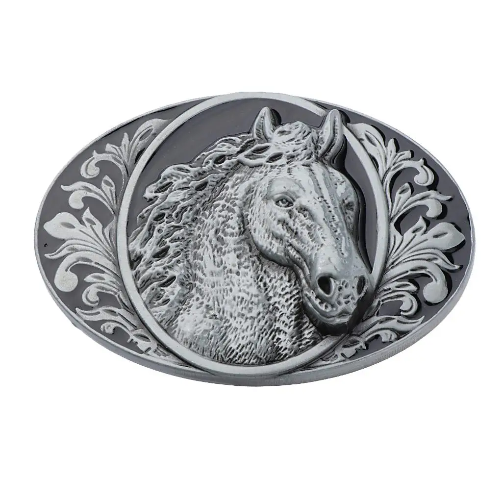 Vintage Men’s Engraved Animal Horse Head Oval Western Cowboy Zinc Alloy Belt Buckle