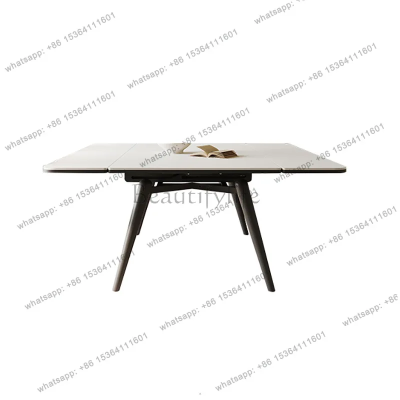 Solid wood rock slab dining table Modern simple retractable dining table and chair combination Variable square table Rectangle