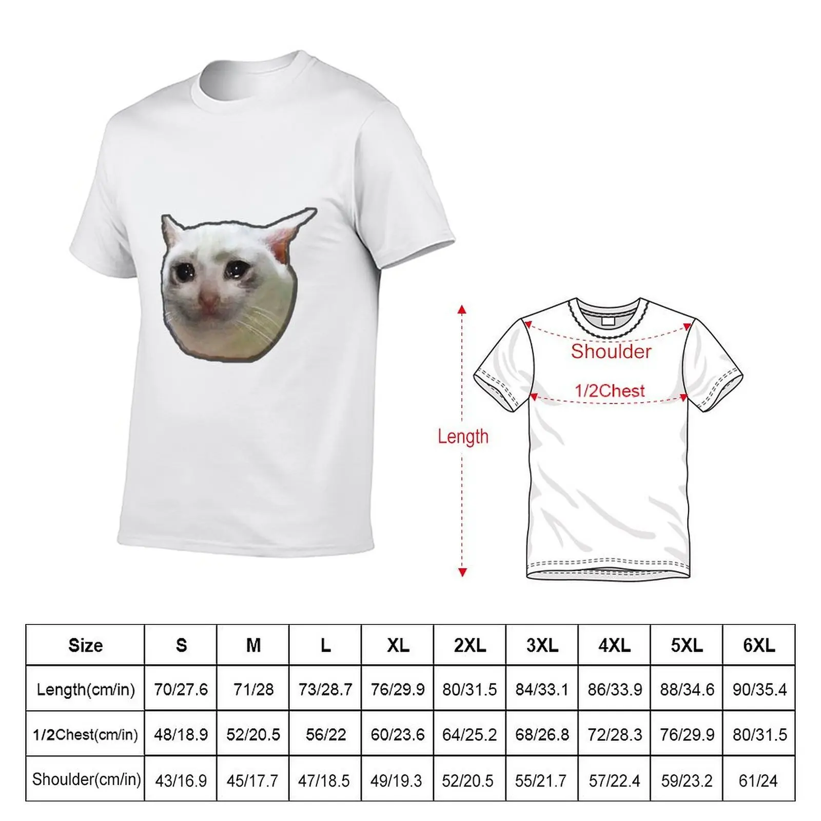 crying white cat T-Shirt man t shirts high quality luxury brand man t shirts for men casual T-Shirt
