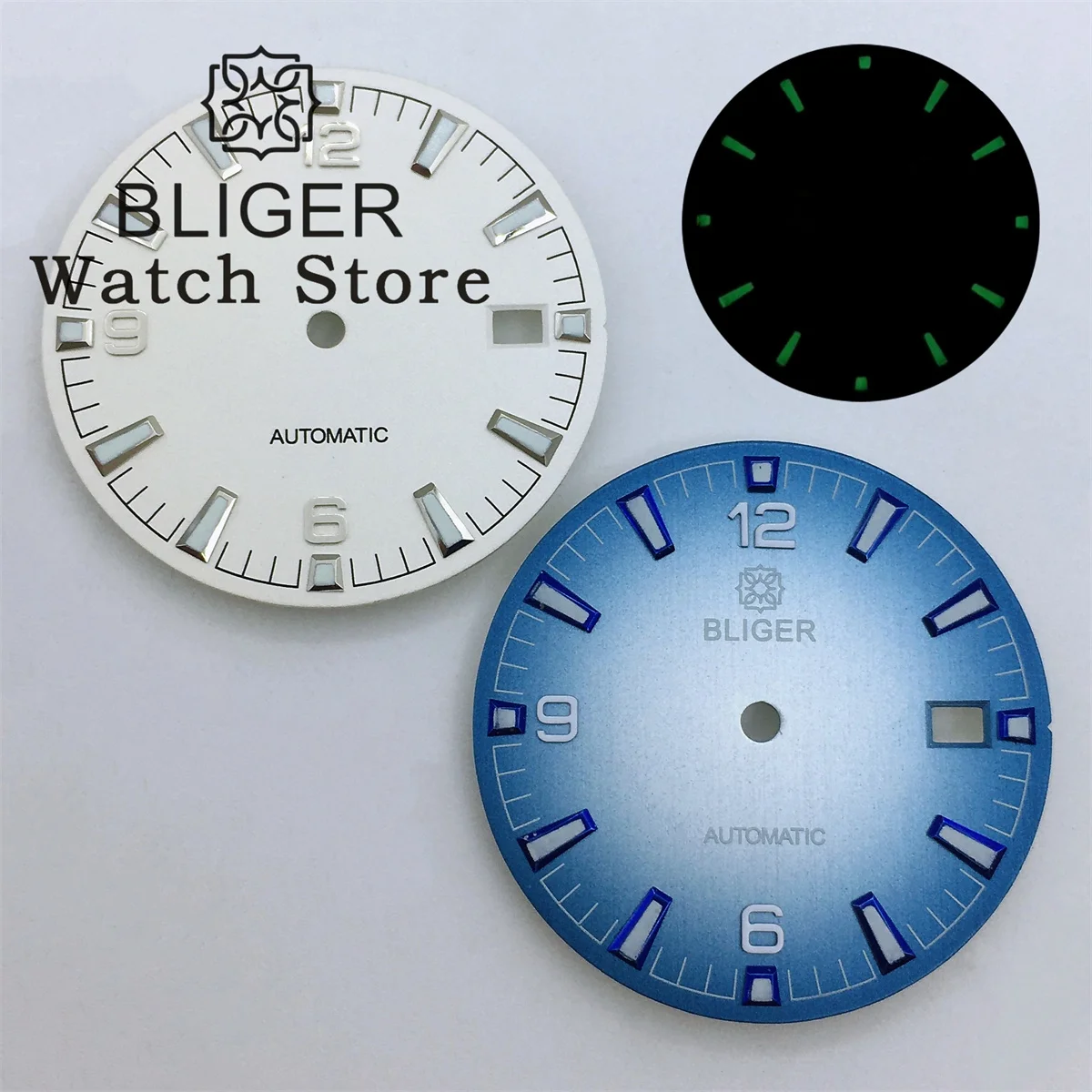 BLIGER 31mm Blue White Watch Dial Green Luminous Fit NH35 NH36 Movement