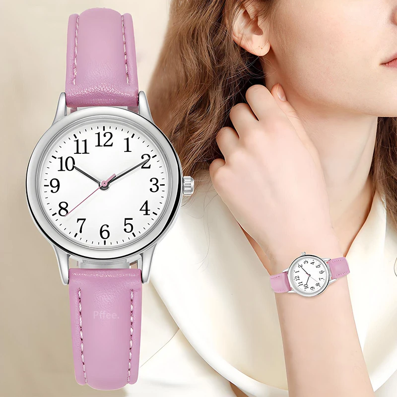 Pffee Fashion Quartz Wristwatches montre femme Lady Gift For Girls Clock With PU Band White Black Red Purple Brown Blue