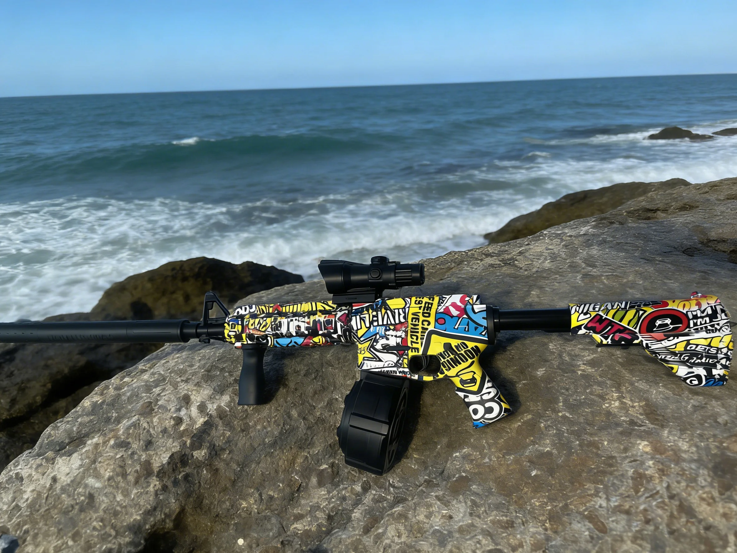 Blaster de bola de gel de payaso M416 para batalla en equipos al aire libre, diseño genial, Blaster de largo alcance con tiro de 16m-30m para amigos, trabajo en equipo