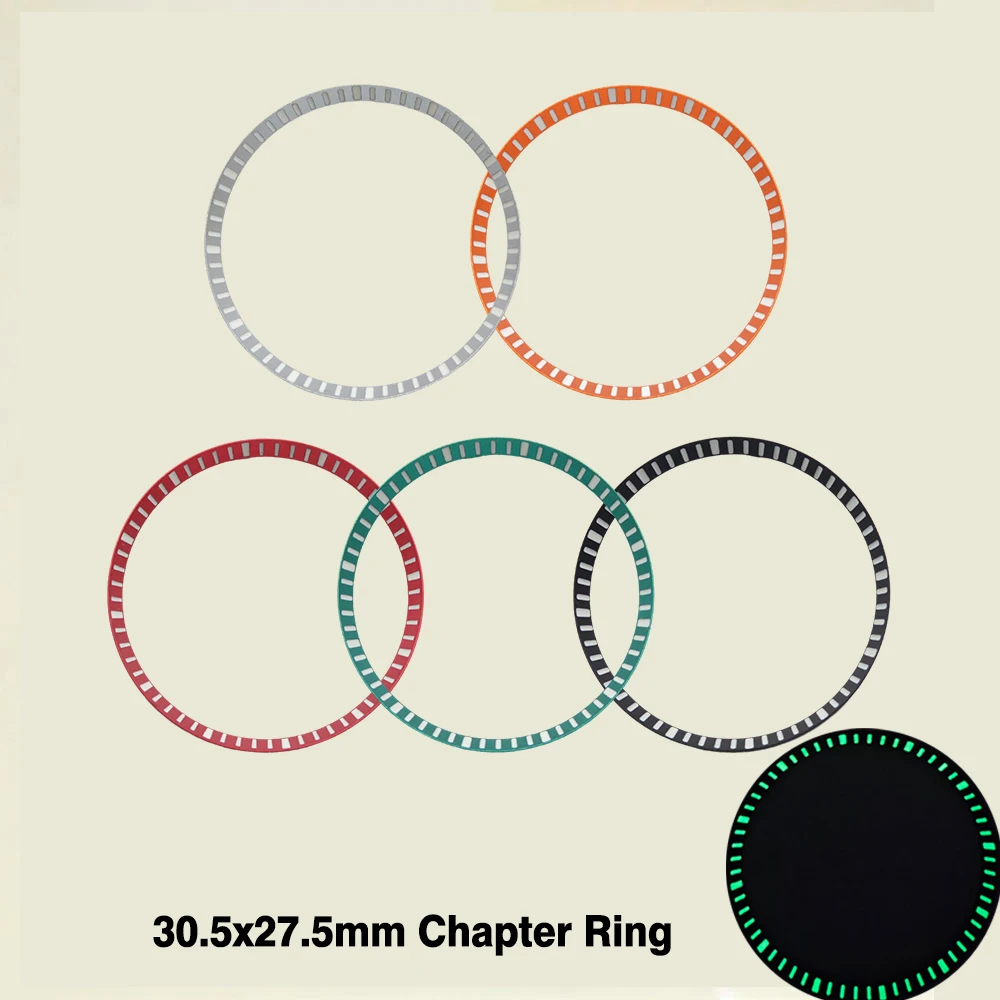 

30.5mm Green Luminous Chapter Ring fit For SKX007 SKX173 SPRD Watch Case Black Red Green Watch Case Inner shadow Ring Parts