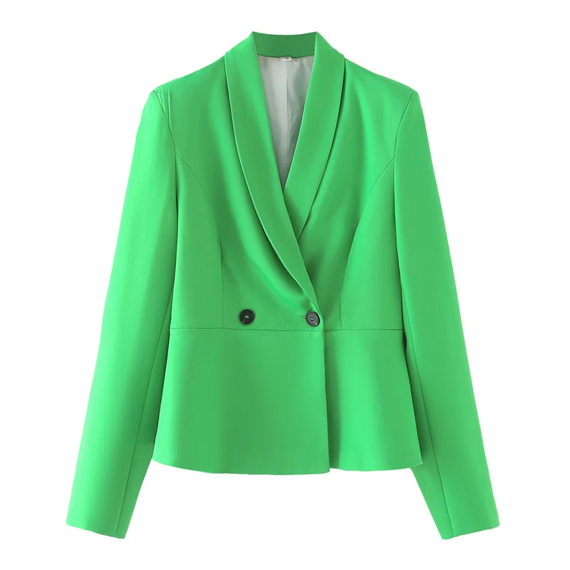 Spring Autumn New Korean Women Green Short Suit Jacket Notched Collar Double-breasted Long Sleeve Female Blazers Coat Streetwear