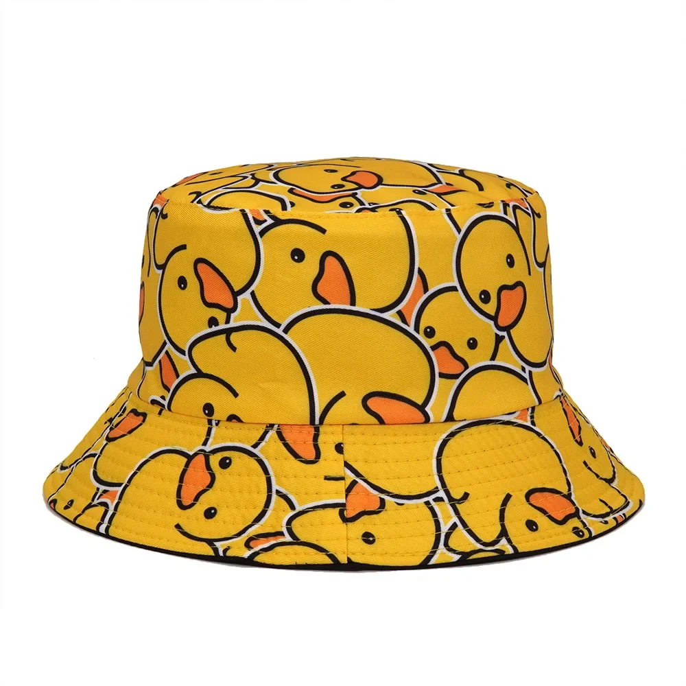 Summer Sun Hat Reversible Yellow Duck Bucket Hat for Men Women Cotton Bob Panama Girls Beach Travel Outdoor Fisherman Hat