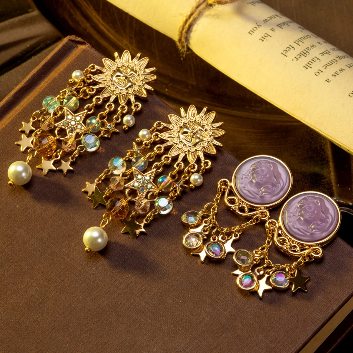 Vintage Cute Angel Dream Earrings Cartoon Tassel Star Smiley Sleeping Beauty Dream Earrings