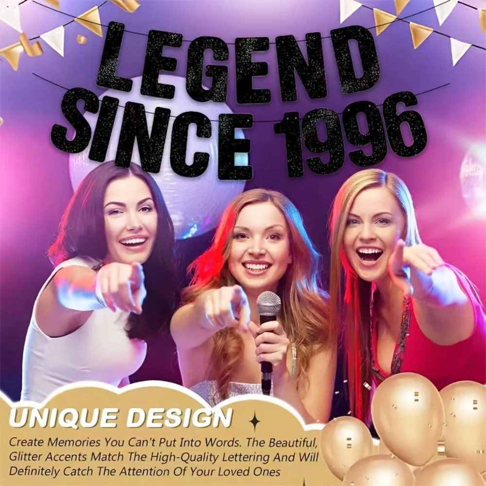 

Black Paper Legend Since 1996 Banner Garland Handmade Lucky Hanging Flag Decorative Celebrate Party Scene Prop 30th Anniversary