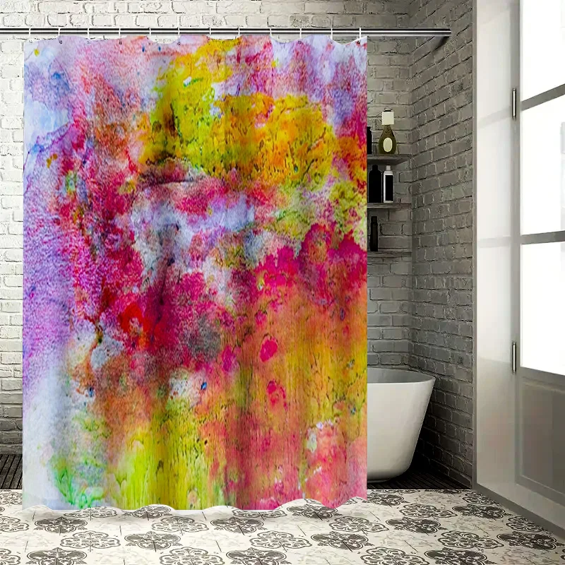 

Красочная акварельная занавеска для душа, современный декор для ванной комнаты с полосатым цветочным дизайном для детских ванных комнат розового, желтого, красного цвета