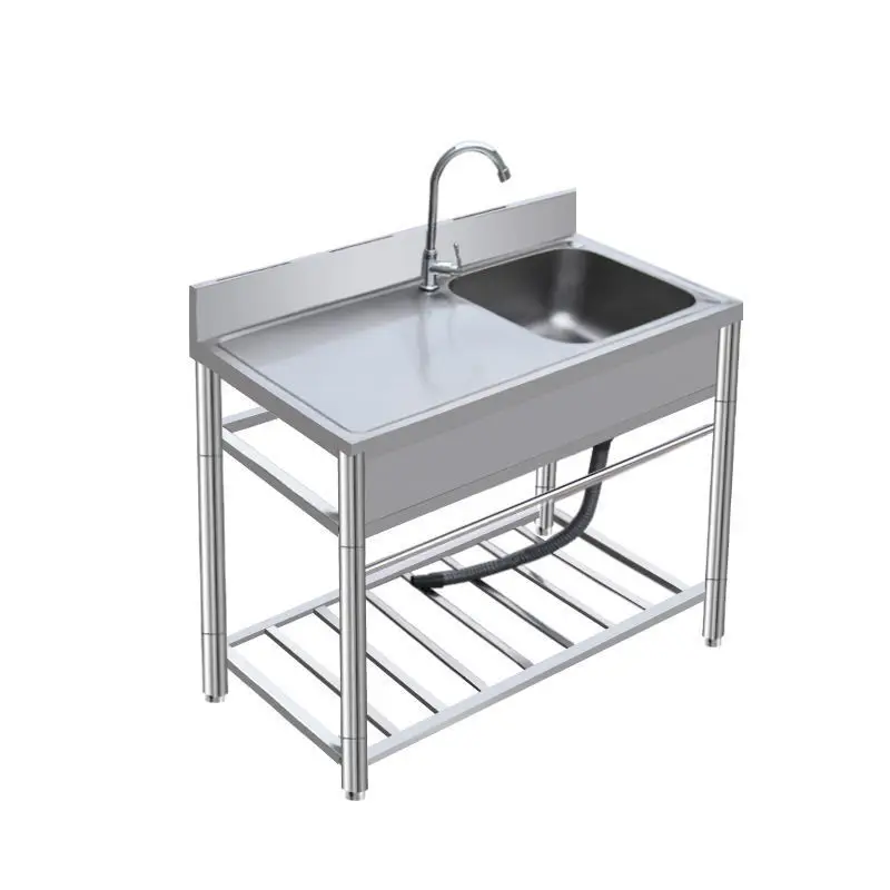 Stainless Steel Commercial Kitchen Sink Bracket Countertop Support Single Basin Sink with Shelf