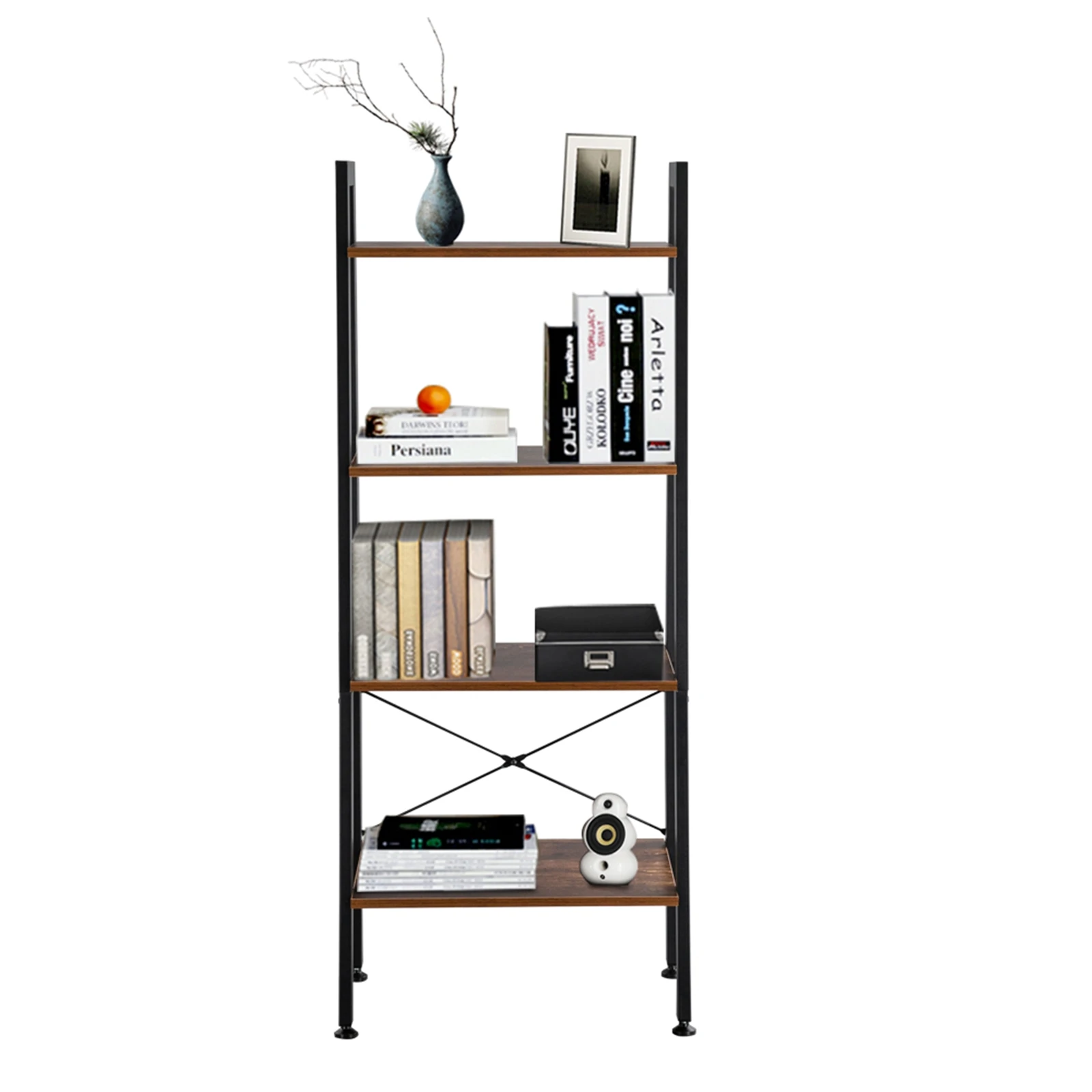 4 Tiers Industrial Ladder Shelf, Vintage Bookshelf, Storage Rack Shelf for Office, Bathroom, Living Room