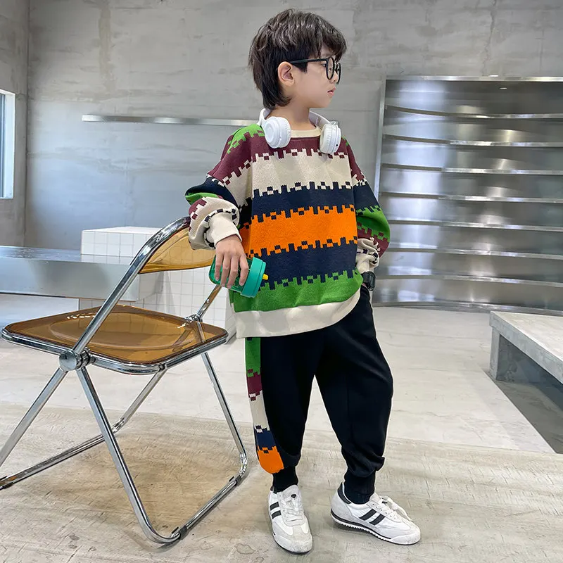 Luxury Boys Sport Clothing Sets New Fashion Print Sweatshirt Top + Pants Two Pieces Cotton High Quality 2PC Outfits for Children