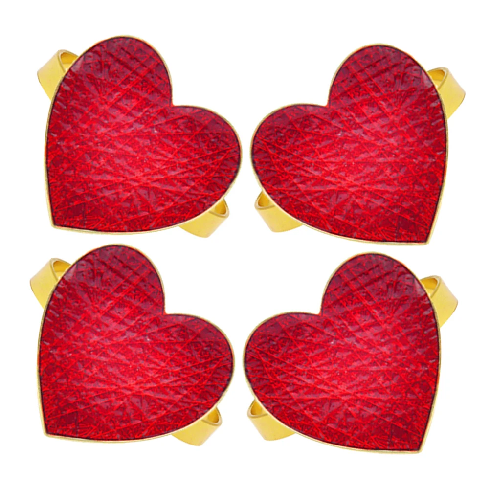 

4pcs Red Heart Napkin Rings Valentine Day Table Decor Elegant Creative Design Wedding Christmas Accessories