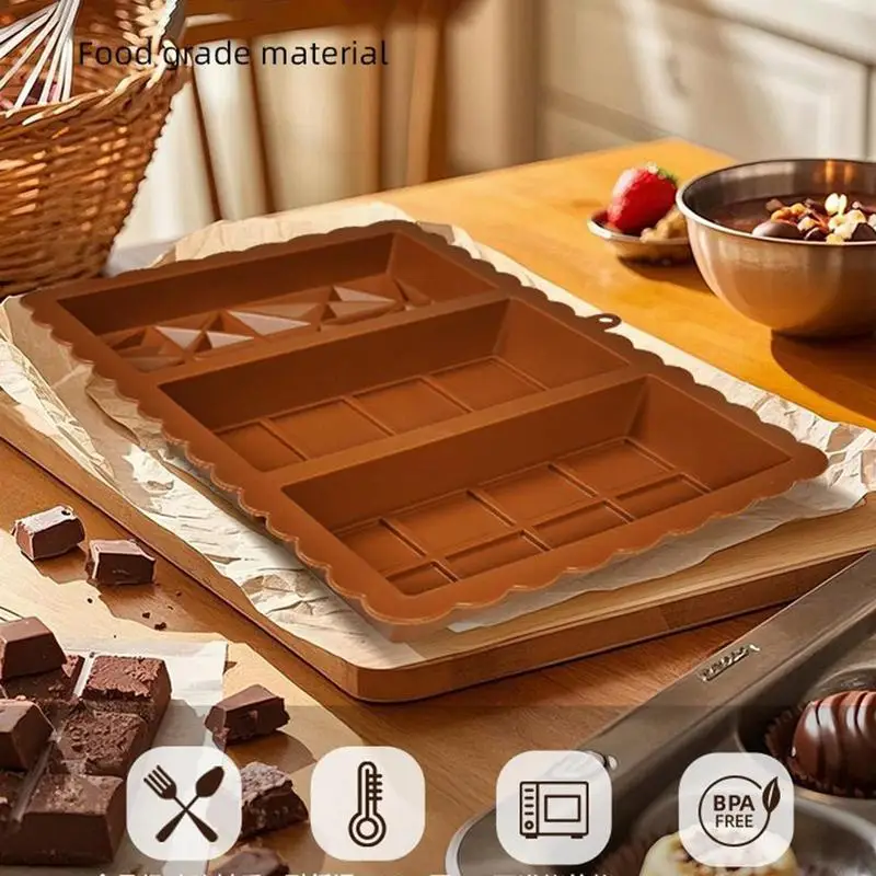 Molde para barra de dulces, molde grande de Chocolate relleno, silicona antiadherente, molde Rectangular grueso de calidad alimentaria para fabricación casera de vacaciones