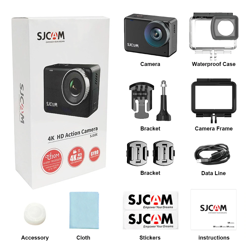 SJCAM SJ10X كاميرا الحركة المقاومة للماء المضادة للاهتزاز 4K شاشة تعمل باللمس وضع تحت الماء كاميرا فيديو رياضية خارجية متعددة الوظائف