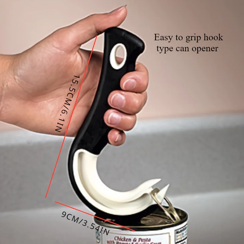 J-Shaped Ergonomic Ring Pull Can Opener, Non-slip Easy Grip Tin Jar Lid Opener, Labor-saving Can Opening Tool, Multifunctional Kitchen Gadget for Elderly Arthritis Home Kitchen Use