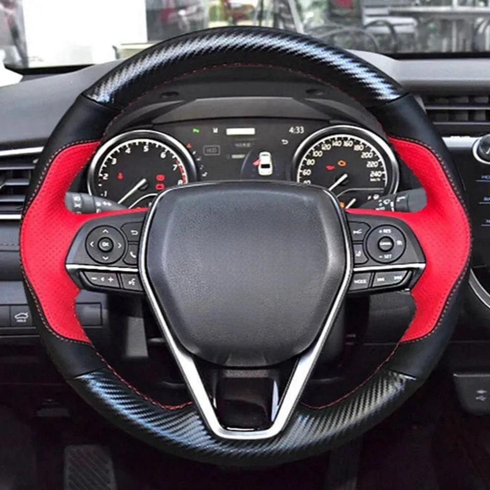 Antypoślizgowe czarne prawdziwa skóry DIY osłona na kierownicę do samochodu Toyota Camry 2018-2019 Avalon 2019 Corolla 2019-2020 RAV4 2019