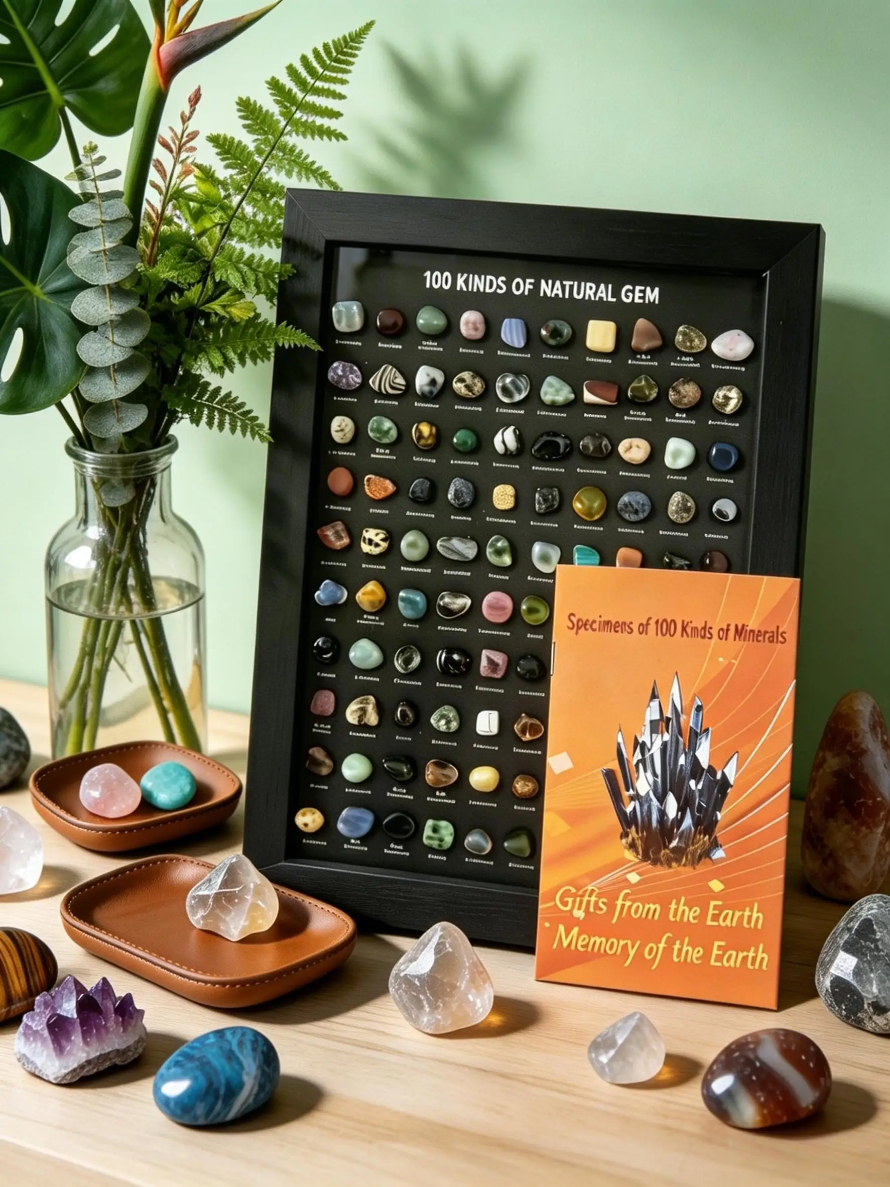 100 Kinds Natural Mineral Specimen Set with Guide Book Crystal Agate Fluorite Tiger Eye Geology Decor Desktop Ornament Creative view 3