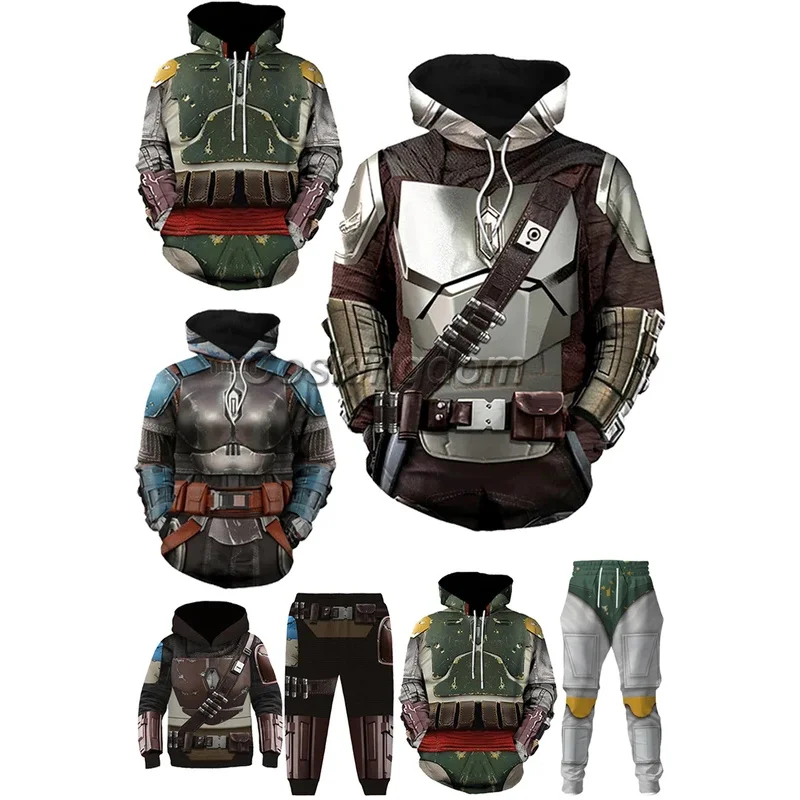 Din djarin cosplay Fantasia adult kids battle armor printed hoodie pant movie space bounty hunter costume fantasy fancy dress