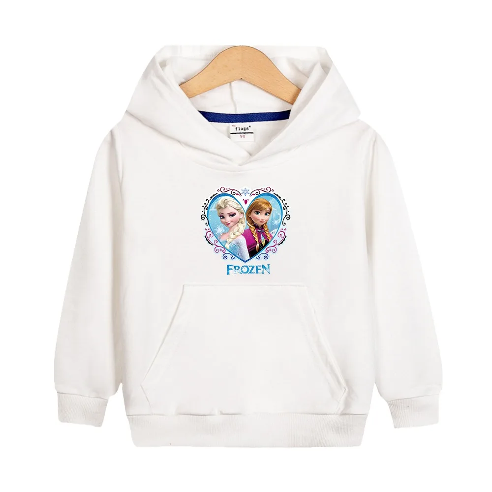 

2024 New Disney Quality Cotton Tee Shirt Girls for Children T-shirt Hooded Pink Long Sleeve Kids Tops Bluey Frozen Elsa Clothes