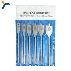6Pcs Woodworking Flat Drill Bit Three-point Bit Set Drawer Door Lock Boring Tool Wood Board Hole Enlarger Flat Drill Combination