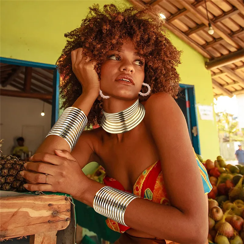 African Style Statement Necklace Alloy Earrings Set for Women Punk Vintage Collar Women Bracelets Large Fashion Jewelry Sets