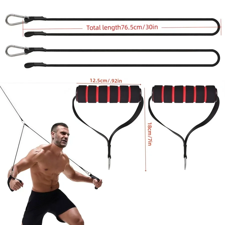 Durable non slip cable handle grips with nylon rope and carabiner great for chest fly lat pulldown and arm training for home gym