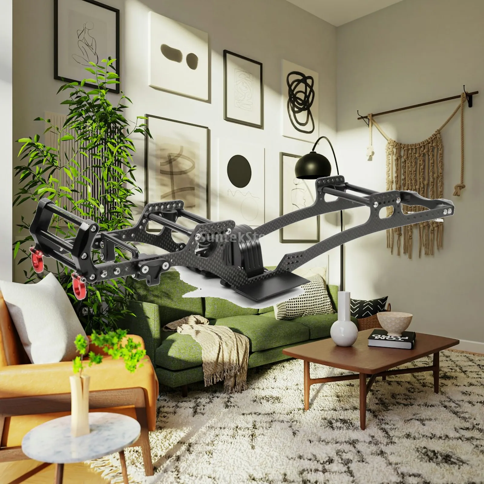 RC Car Chassis 1/10 Carbon Fiber Crawler Chassis Set with Black Weave Frame Rails for Custom Builds