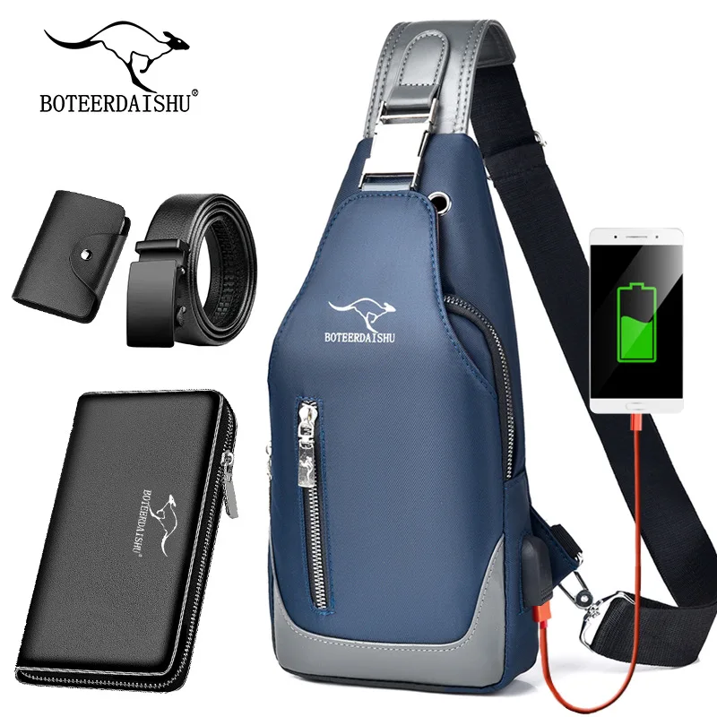 

Waterproof Men's Chest Bag Crossbody Messenger Bag Multiple Pockets Zipper Soft Single Shoulder Strap Buckle Earphone Hole