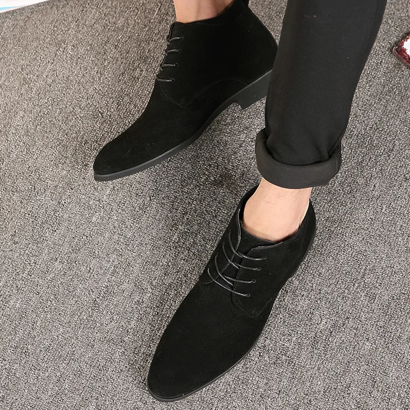 

Men high top boots suede resistant solid color simple fashionable lace up men ankle boots